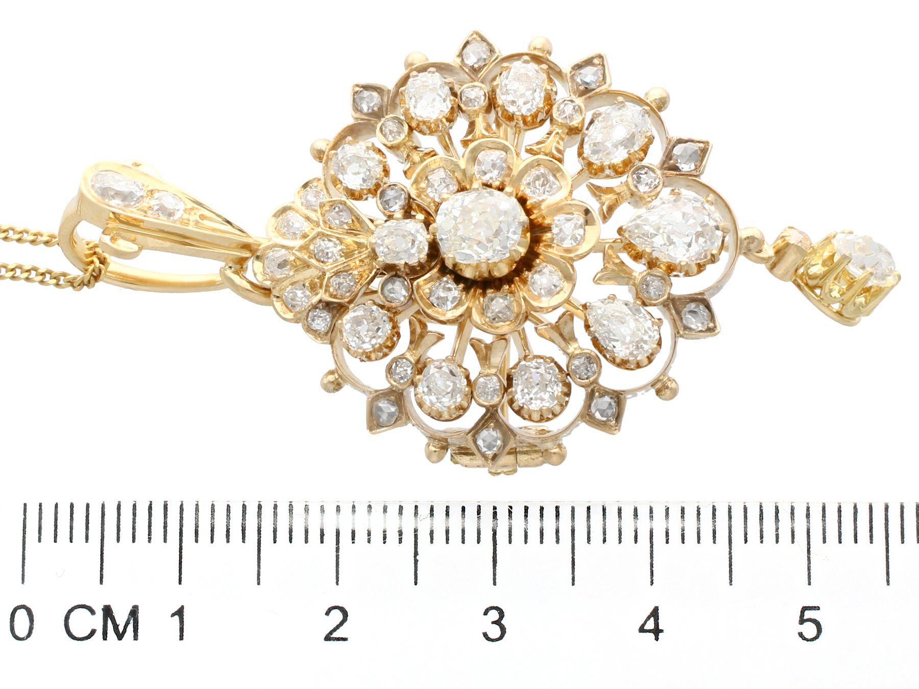 Antique 5.06 Carat Diamond and Yellow Gold Pendant or Brooch 4