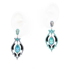 Boucles d'oreilles émeraude et aigue-marine de 5,06 carats, or blanc 18 carats, Austy Lee