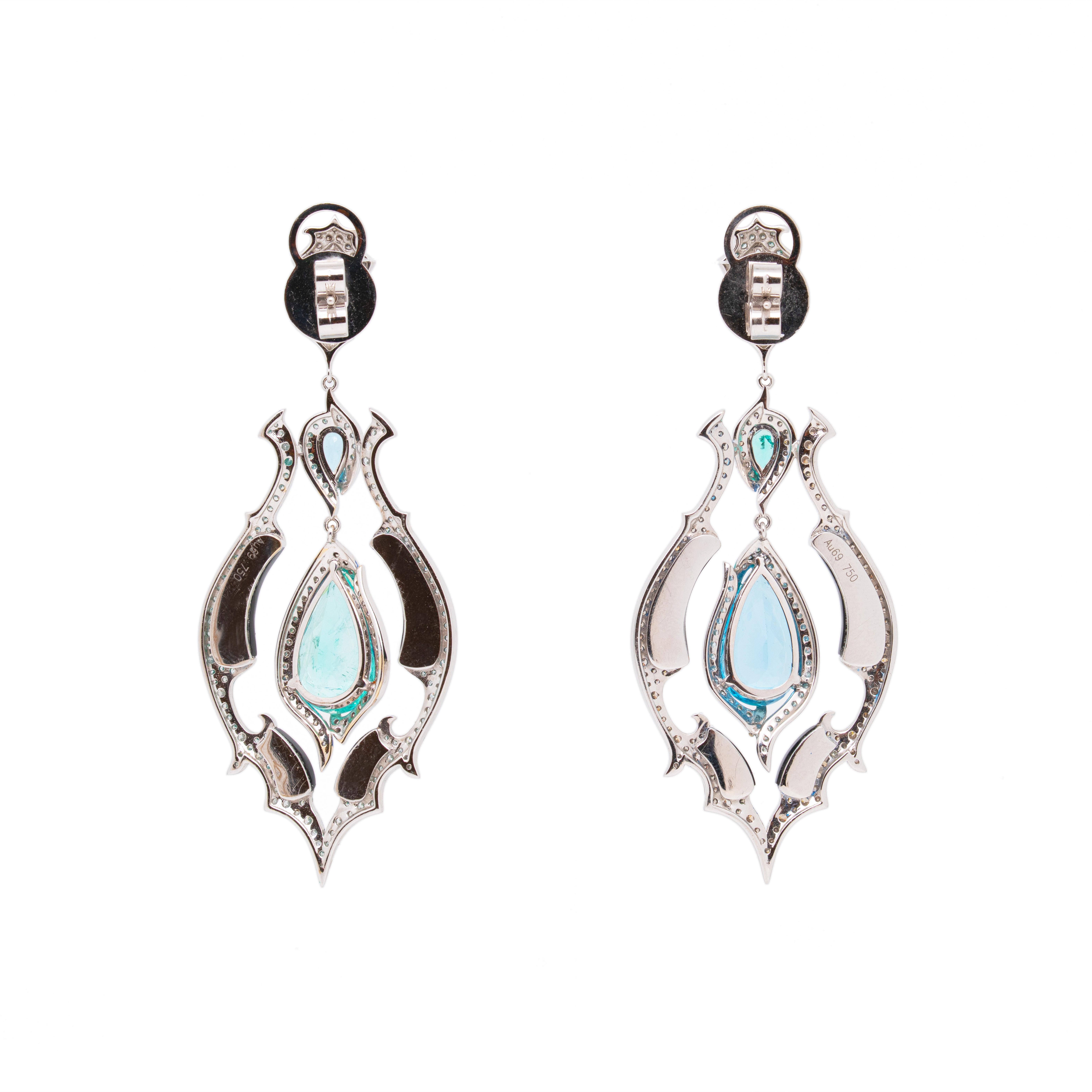 Orecchini con smeraldo e acquamarina da 5,06 carati, oro bianco 18 carati, Austy Lee In condizioni Nuovo in vendita a Hong Kong, HK