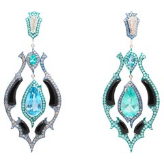 5.06 Carat Emerald 
Aquamarine Diamond Earrings, 18K White Gold, Austy Lee