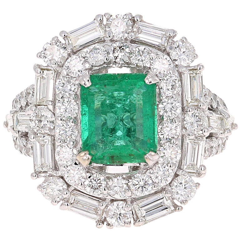 GIA Certified Emerald Diamond 18K White Gold Art-Deco Inspired Cocktail ...