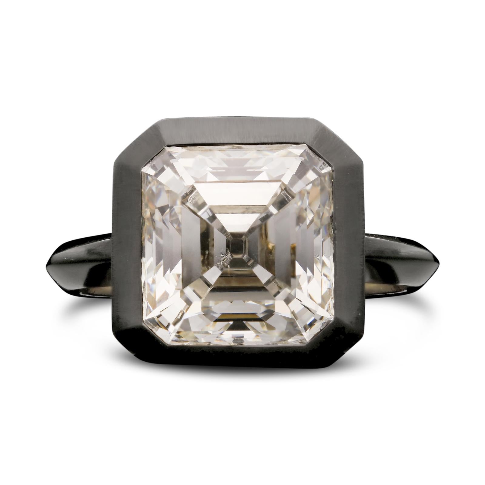 Women's or Men's 5.06 Carat J VVS2 Old Vintage Asscher Cut Solitaire Diamond Ring by Hancocks
