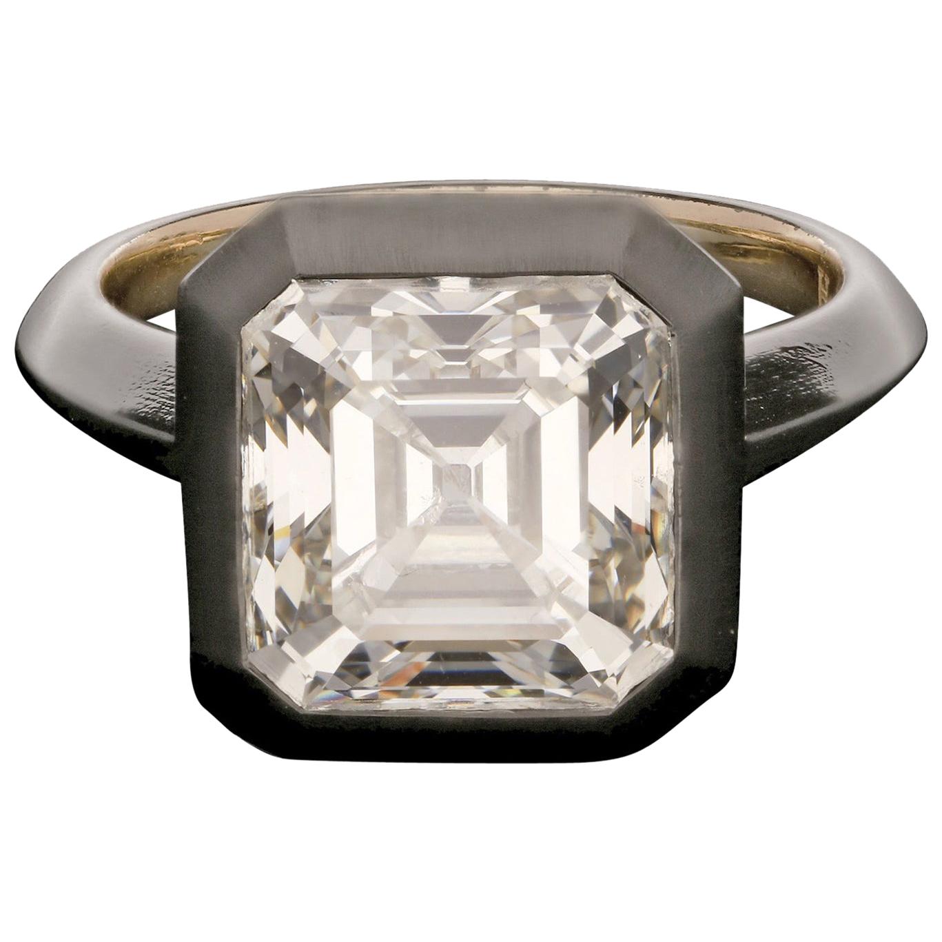 5.06 Carat J VVS2 Old Vintage Asscher Cut Solitaire Diamond Ring by Hancocks