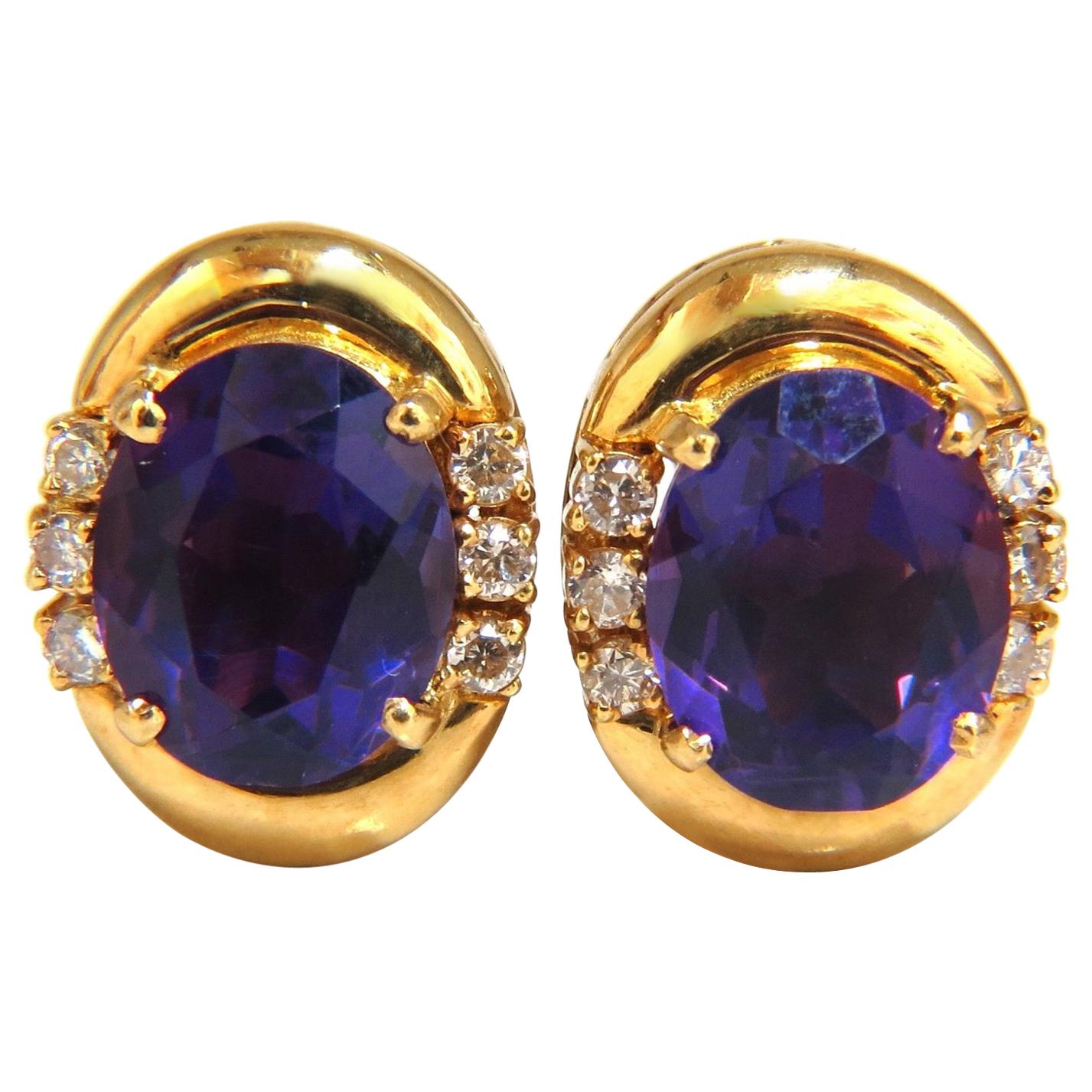 Clips d'oreilles en or 18 carats avec diamants et améthyste naturelle de 5,06 carats en vente