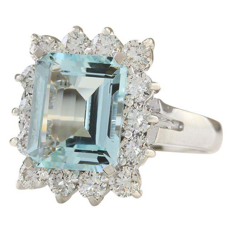 5.06 Carat Natural Aquamarine 18 Karat White Gold Diamond Ring For Sale ...