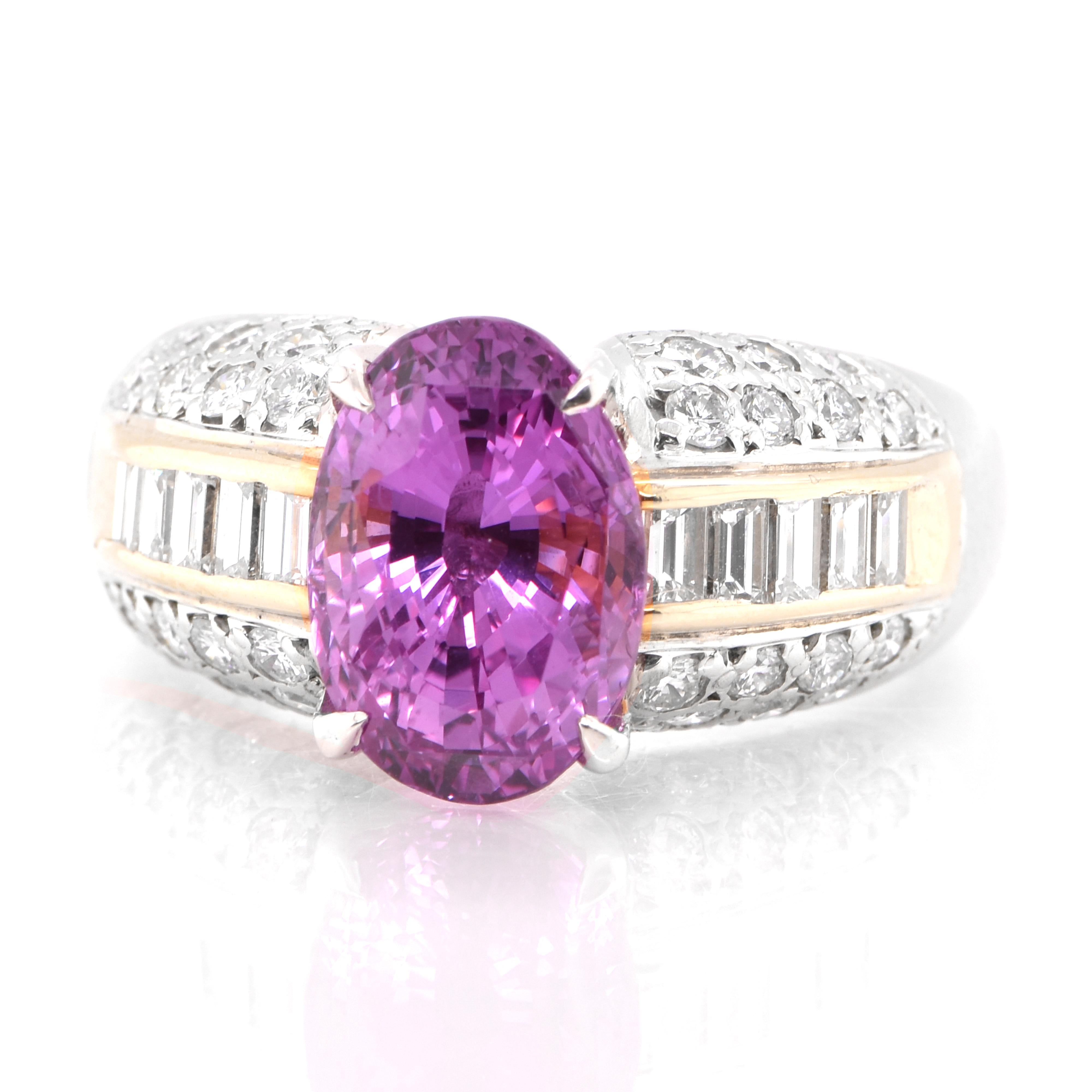 Modern GIA Certified 5.06 Carat Natural Pink Sapphire Ring Set in Platinum and 18K Gold
