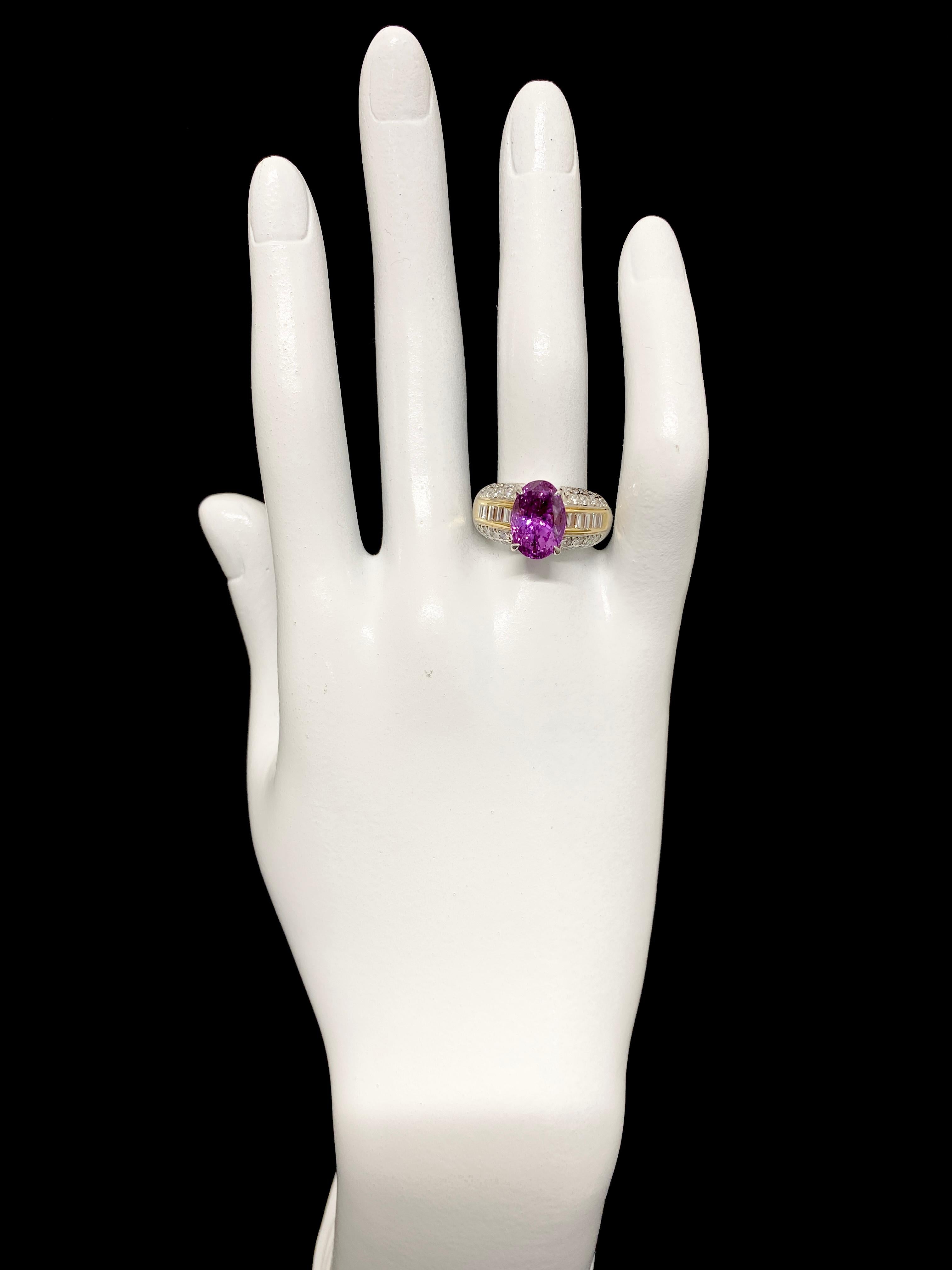 Women's GIA Certified 5.06 Carat Natural Pink Sapphire Ring Set in Platinum and 18K Gold