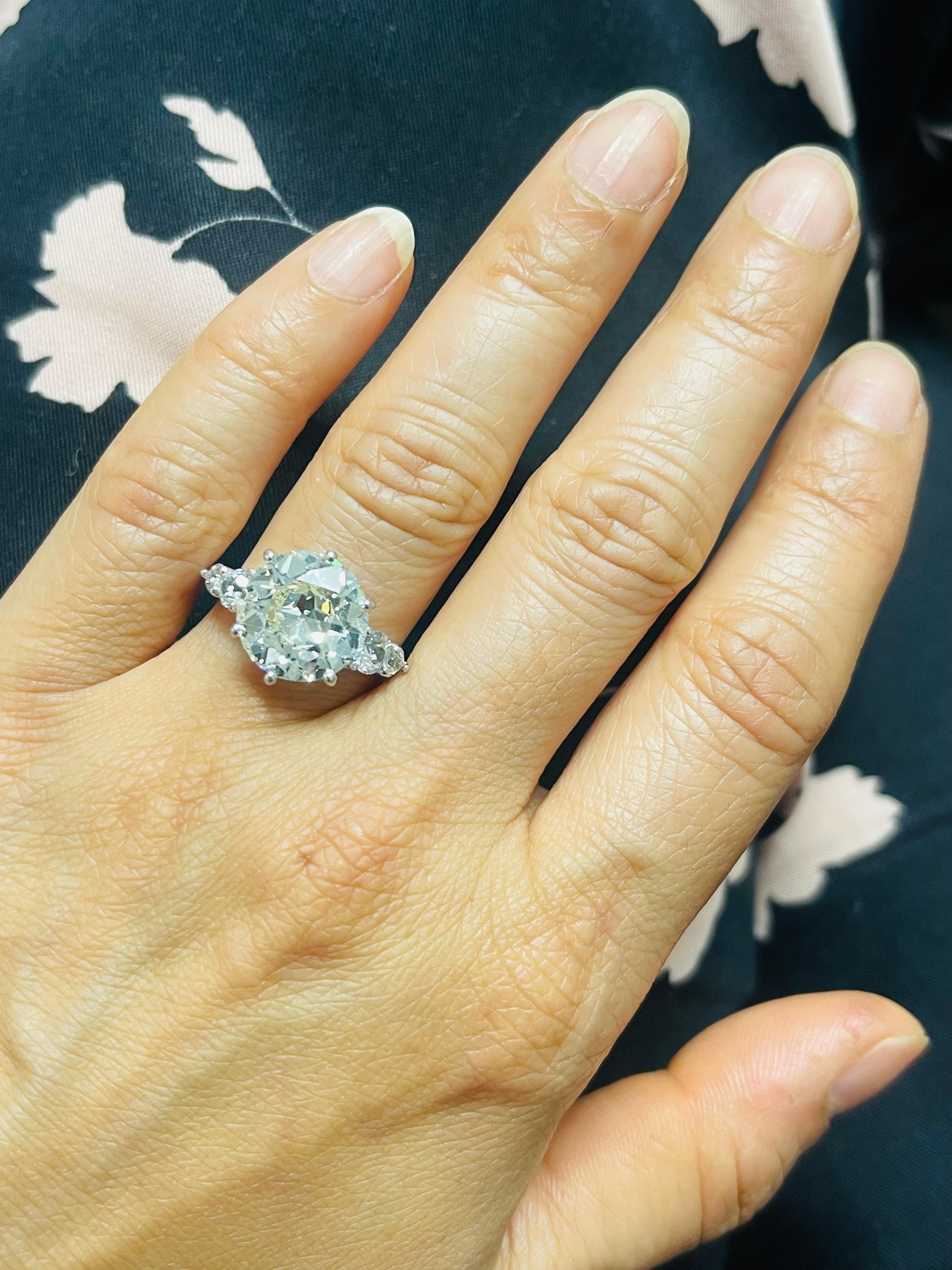 5.06 Carat Old European Cut Diamond Engagement Ring In Platinum, GIA Certified. For Sale 3