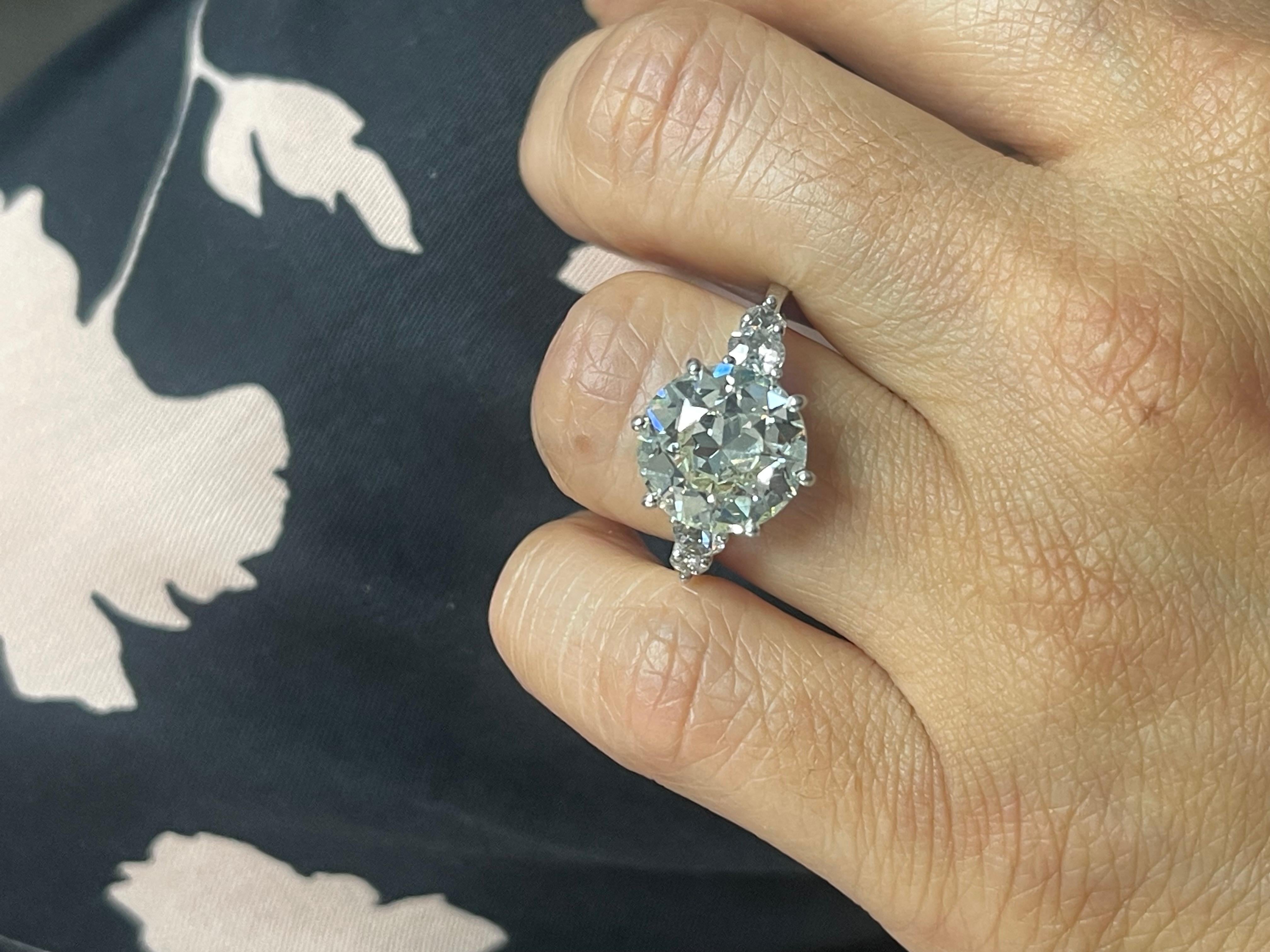 5.06 Carat Old European Cut Diamond Engagement Ring In Platinum, GIA Certified. For Sale 4