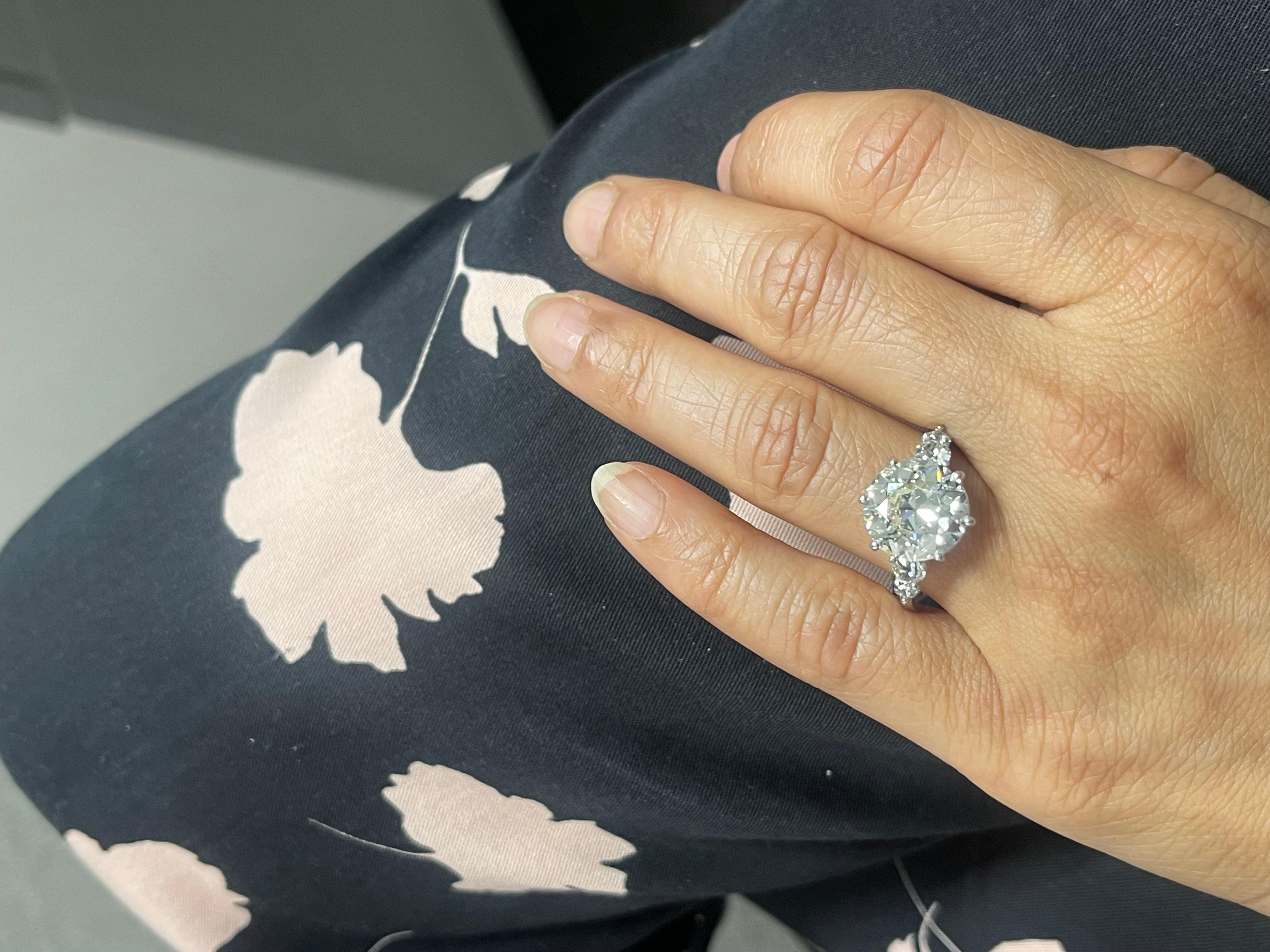 5.06 Carat Old European Cut Diamond Engagement Ring In Platinum, GIA Certified. For Sale 5