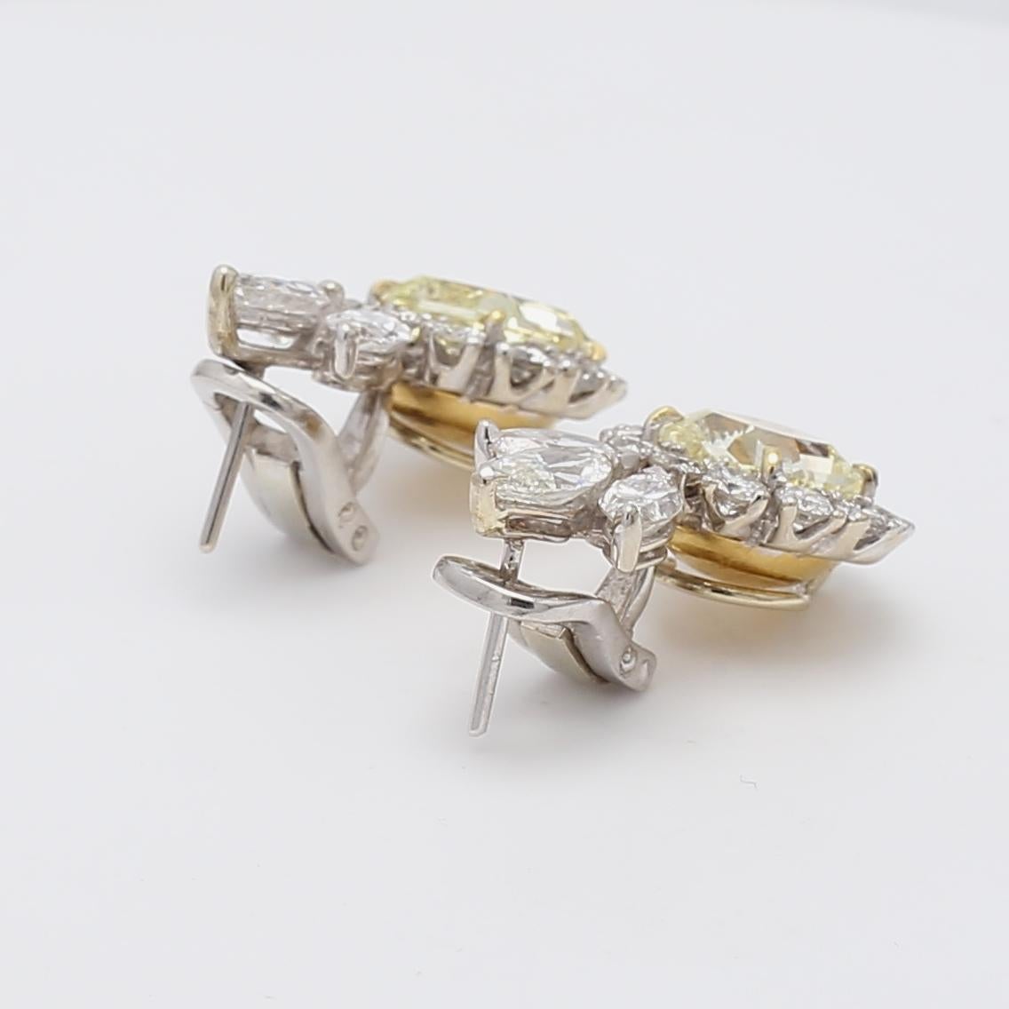 5,06 Karat Old European Cut O-Q VS Diamant Zweifarbig Gold Halo Tropfen Ohrringe im Zustand „Gut“ im Angebot in New York, NY