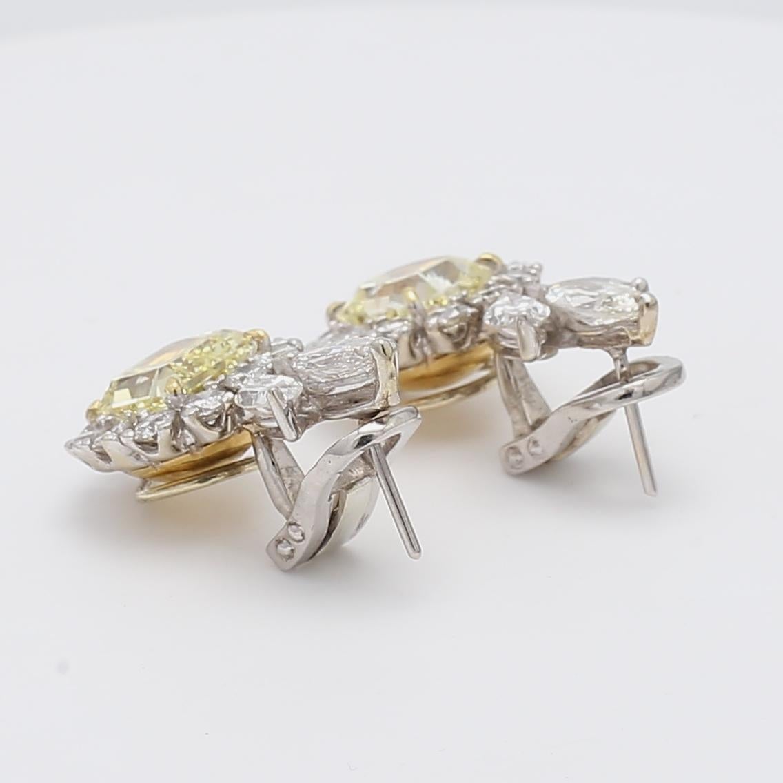 5,06 Karat Old European Cut O-Q VS Diamant Zweifarbig Gold Halo Tropfen Ohrringe im Angebot 1