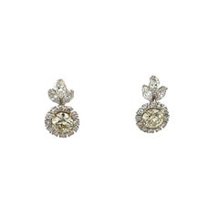 Boucles d
oreilles Halo en or bicolore 5,06 carats, taille européenne ancienne, diamant O-Q VS