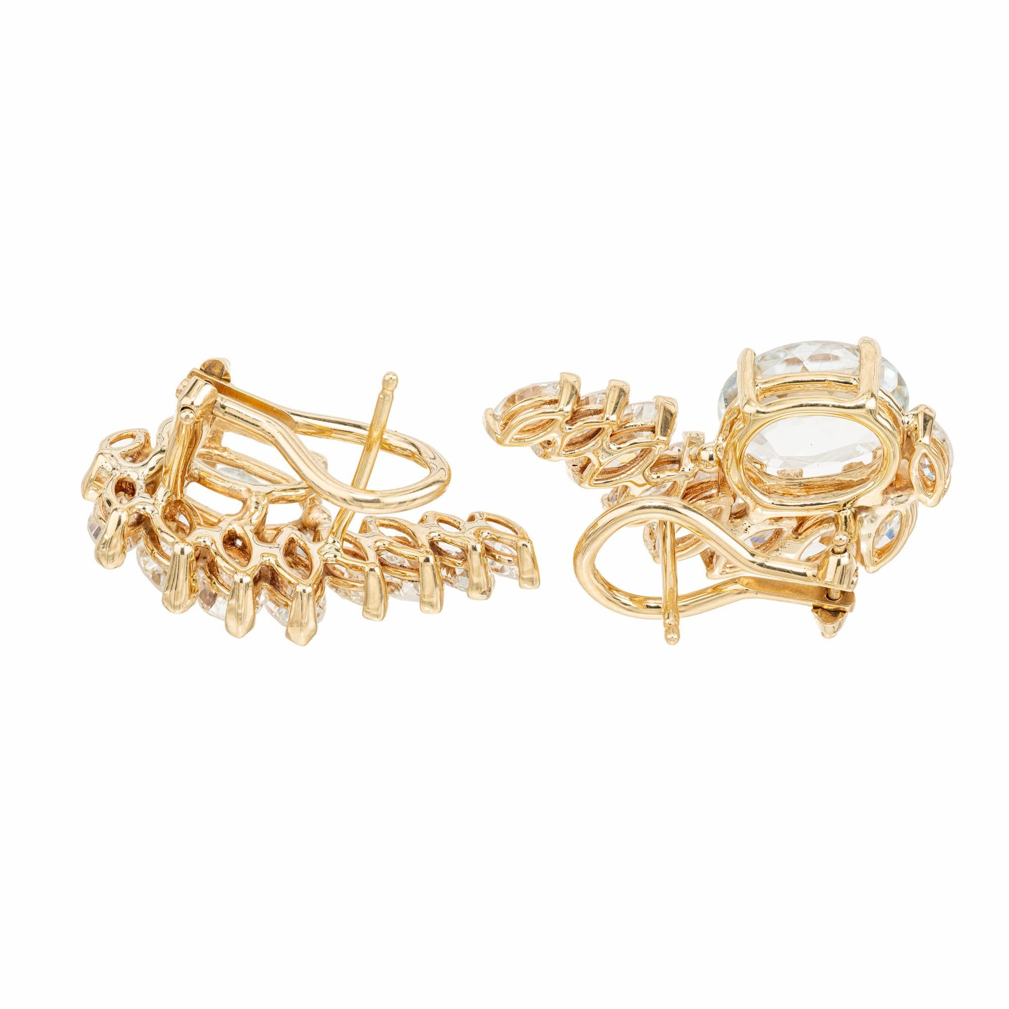 Taille ovale Boucles d'oreilles à clip en or jaune avec aigue-marine ovale de 5,06 carats et diamant en vente