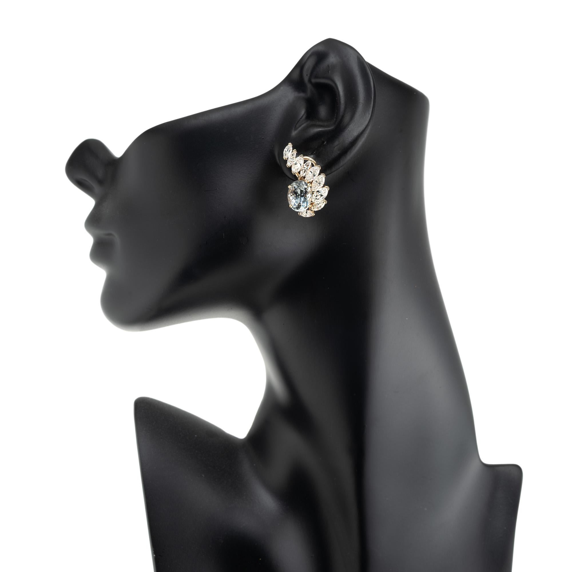 Boucles d'oreilles à clip en or jaune avec aigue-marine ovale de 5,06 carats et diamant Pour femmes en vente