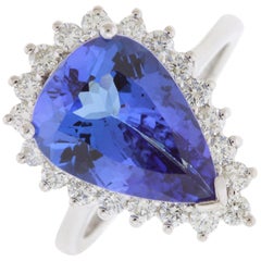 5.06 Carat Pear Shaped Tanzanite and Diamond Ring