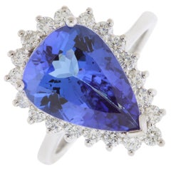 5.06 Carat Pear Shaped Tanzanite and Diamond Ring