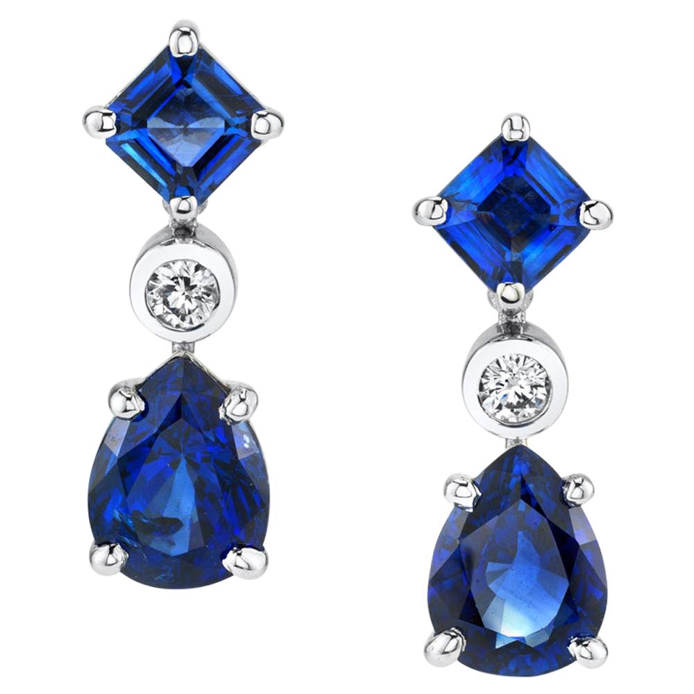 7.09 Carat Sapphire and Diamond 18k White Gold Dangle Earrings