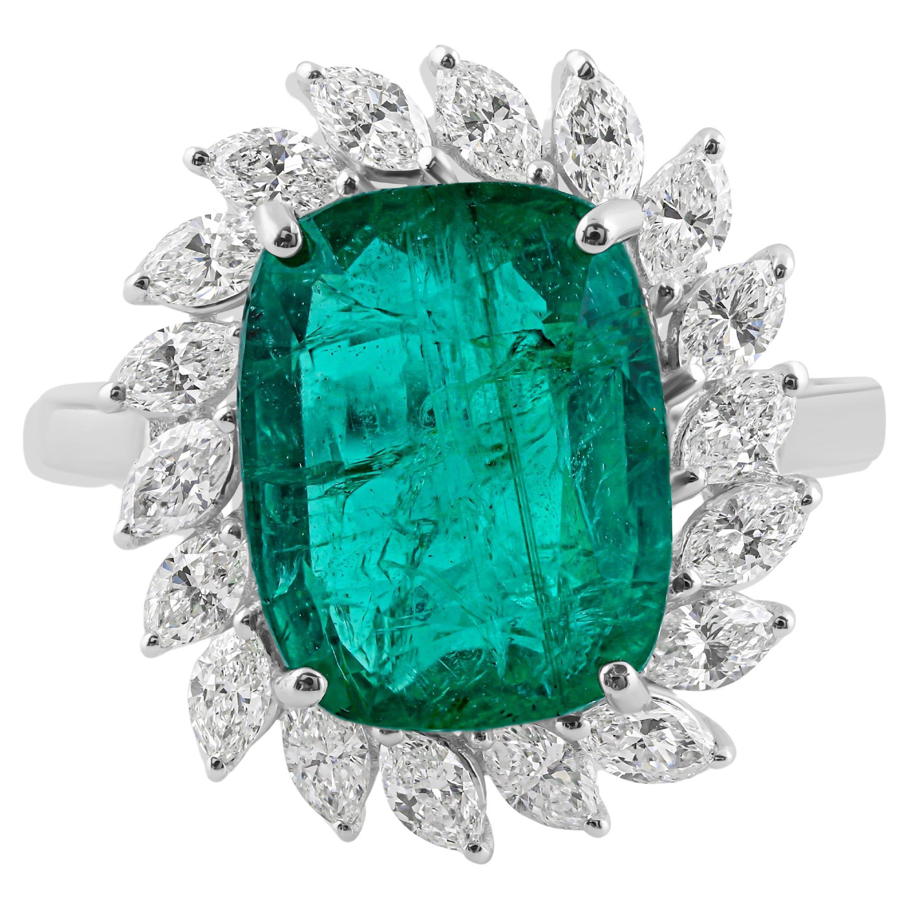 5,06 Karat sambischer Smaragd 0,88 Karat SI/H Diamant 18 Karat Weißgold Schmuck