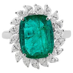 Esmeralda zambiana de 5,06 quilates Diamante SI/H de 0,88 quilates Joyas de oro blanco de 18 quilates