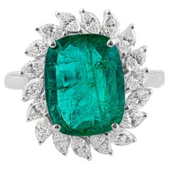 5,06 Karat sambischer Smaragd 0,88 Karat SI/H Diamant 18 Karat Weißgold Schmuck