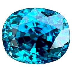 5.06 carats Blue Zircon Stone Cushion Cut Natural Cambodian Gemstone