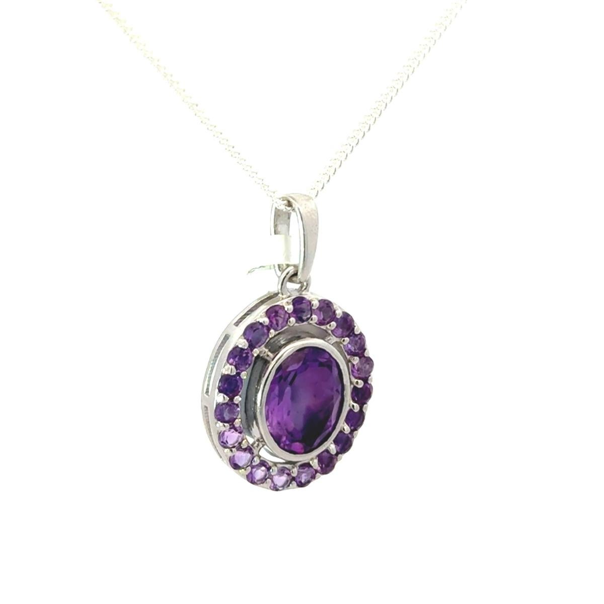 Art Deco 5.06 ctw Natural Amethyst Pendant Necklace For Mom Silver February Birthstone For Sale