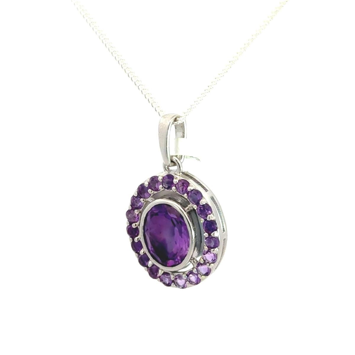 5.06 ctw Natural Amethyst Pendant Necklace For Mom Silver February Birthstone In New Condition For Sale In New York, NY