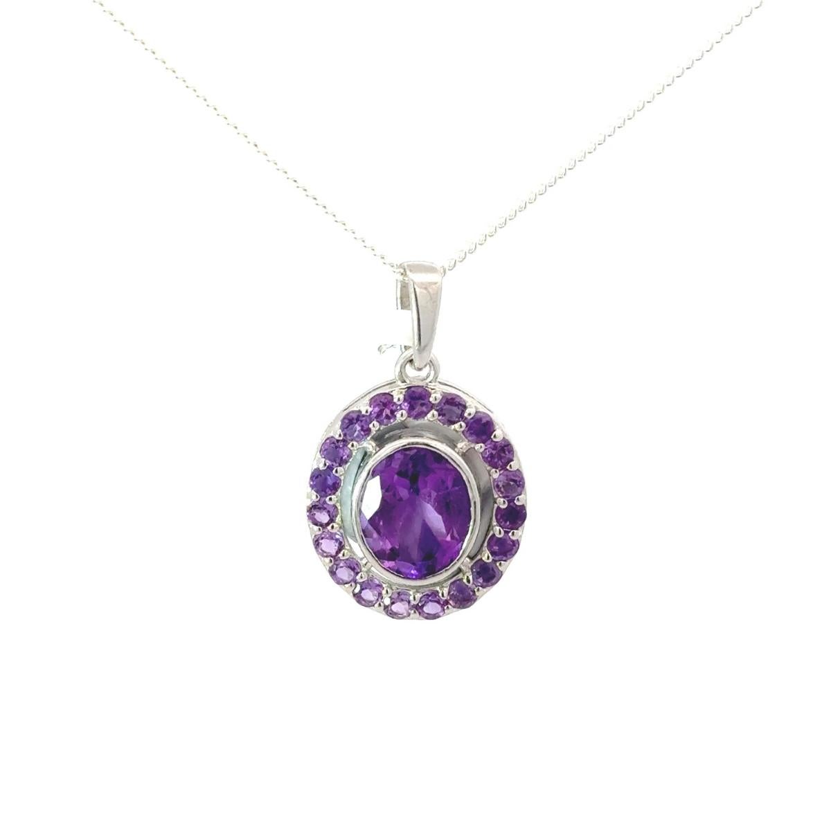 Women's 5.06 ctw Natural Amethyst Pendant Necklace For Mom Silver February Birthstone For Sale