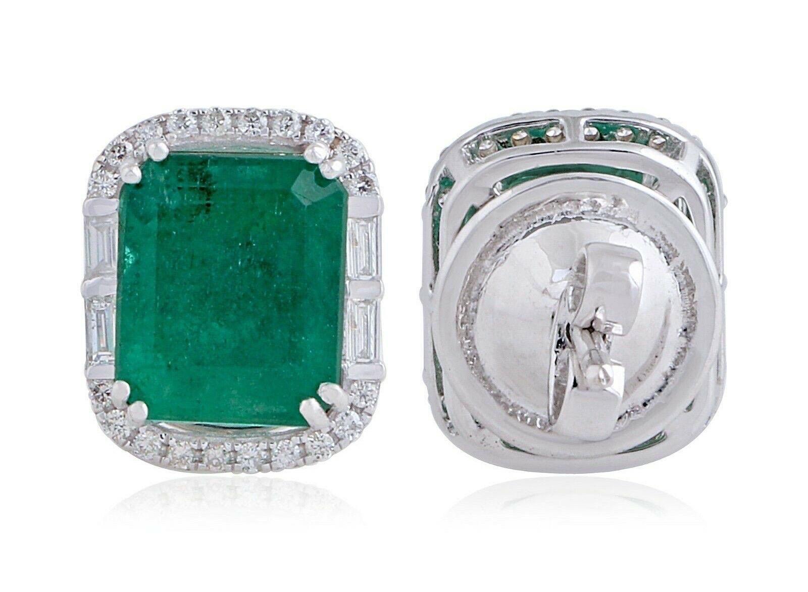 Modern 5.06 Emerald Diamond 14 Karat White Gold Stud Earrings For Sale