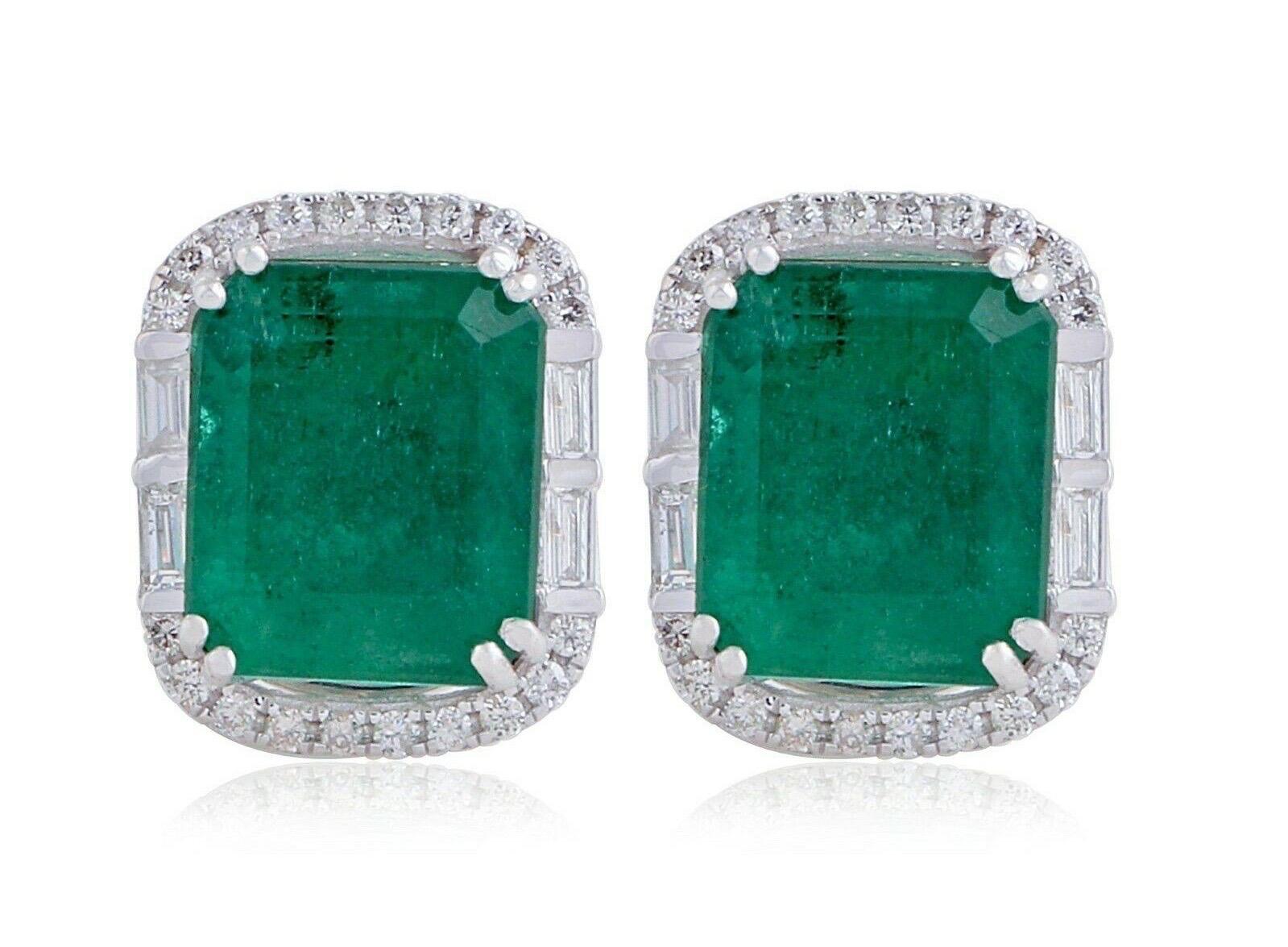 Emerald Cut 5.06 Emerald Diamond 14 Karat White Gold Stud Earrings For Sale