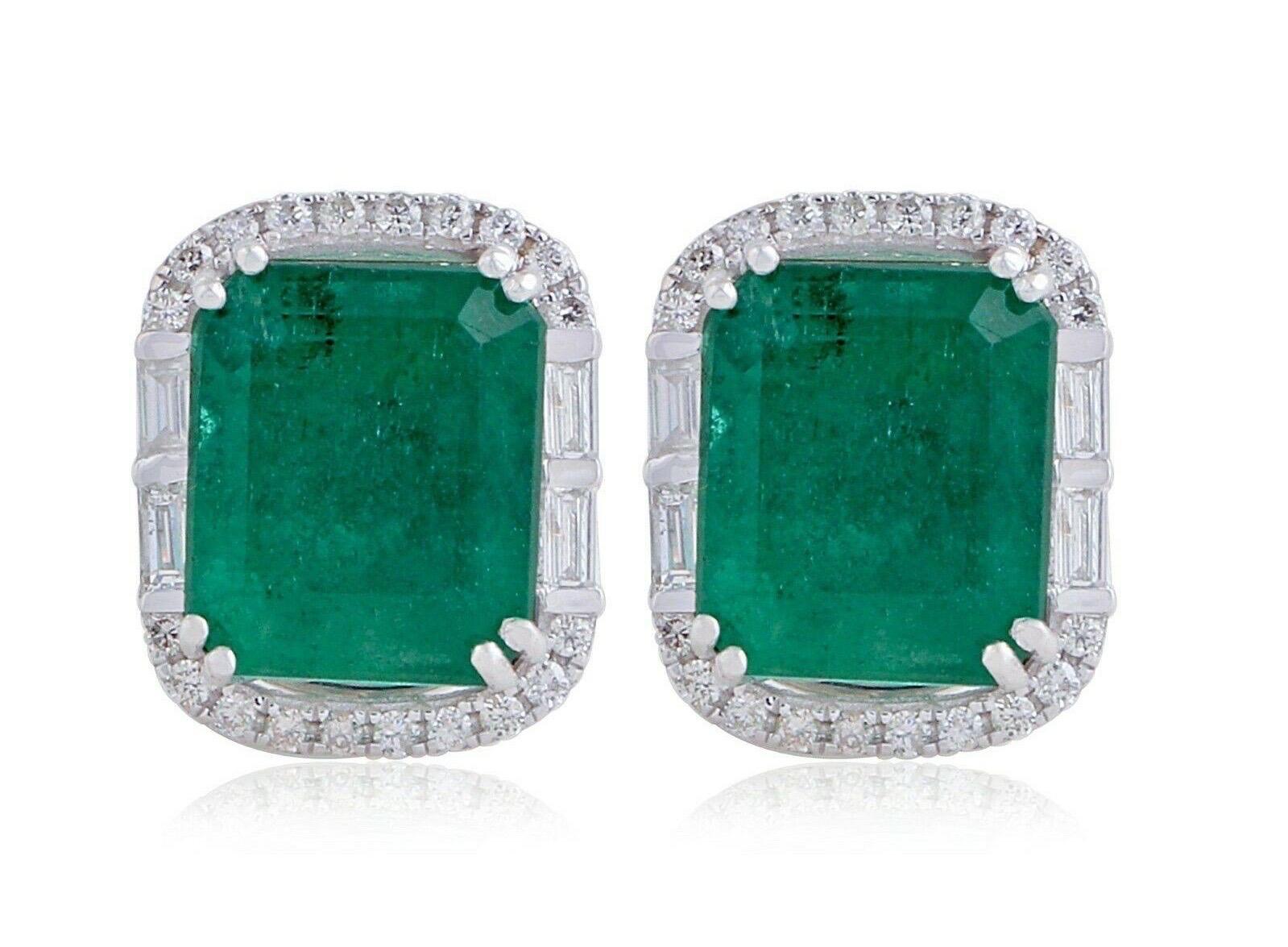 Taglio smeraldo Orecchini a perno con diamante smeraldo 5,06 in oro bianco 14 carati in vendita