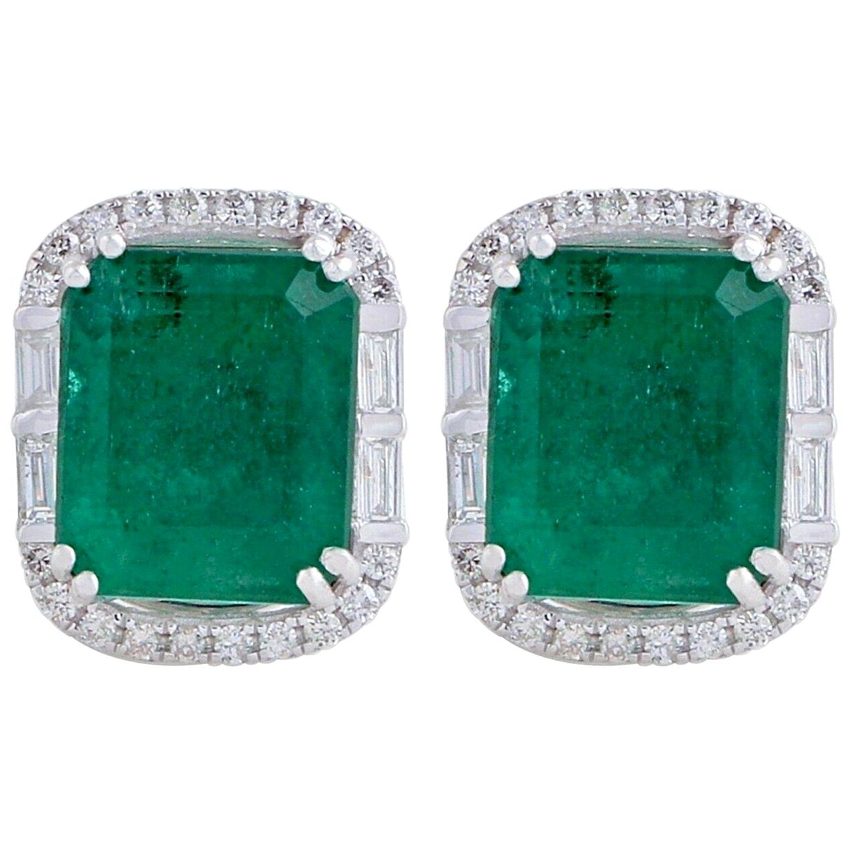 5.06 Emerald Diamond 14 Karat White Gold Stud Earrings