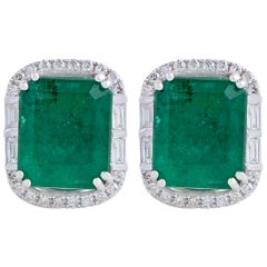 5.06 Emerald Diamond 14 Karat White Gold Stud Earrings