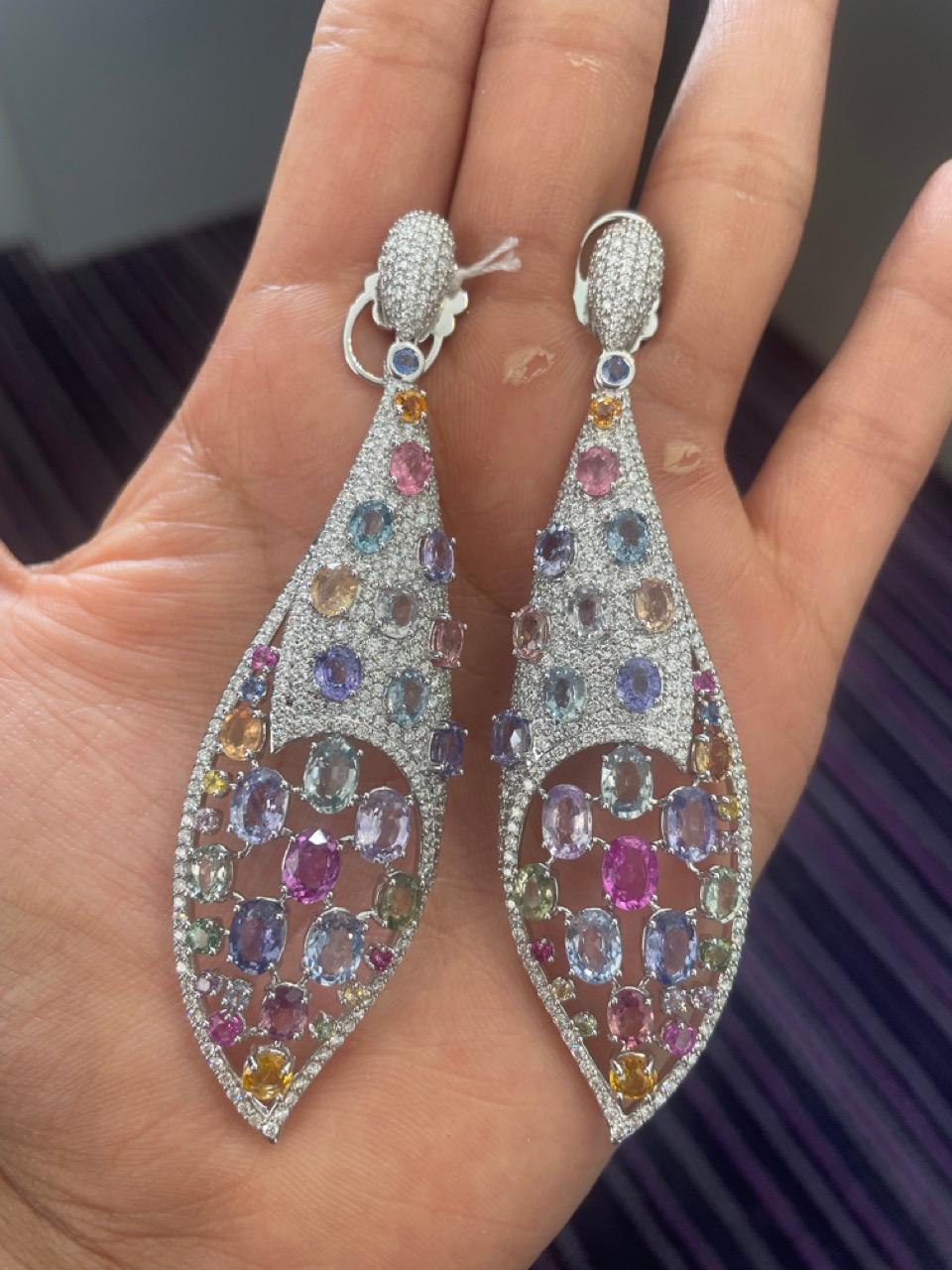 50.62 Carats Multi-Sapphire Diamond Chandelier Earrings For Sale 1