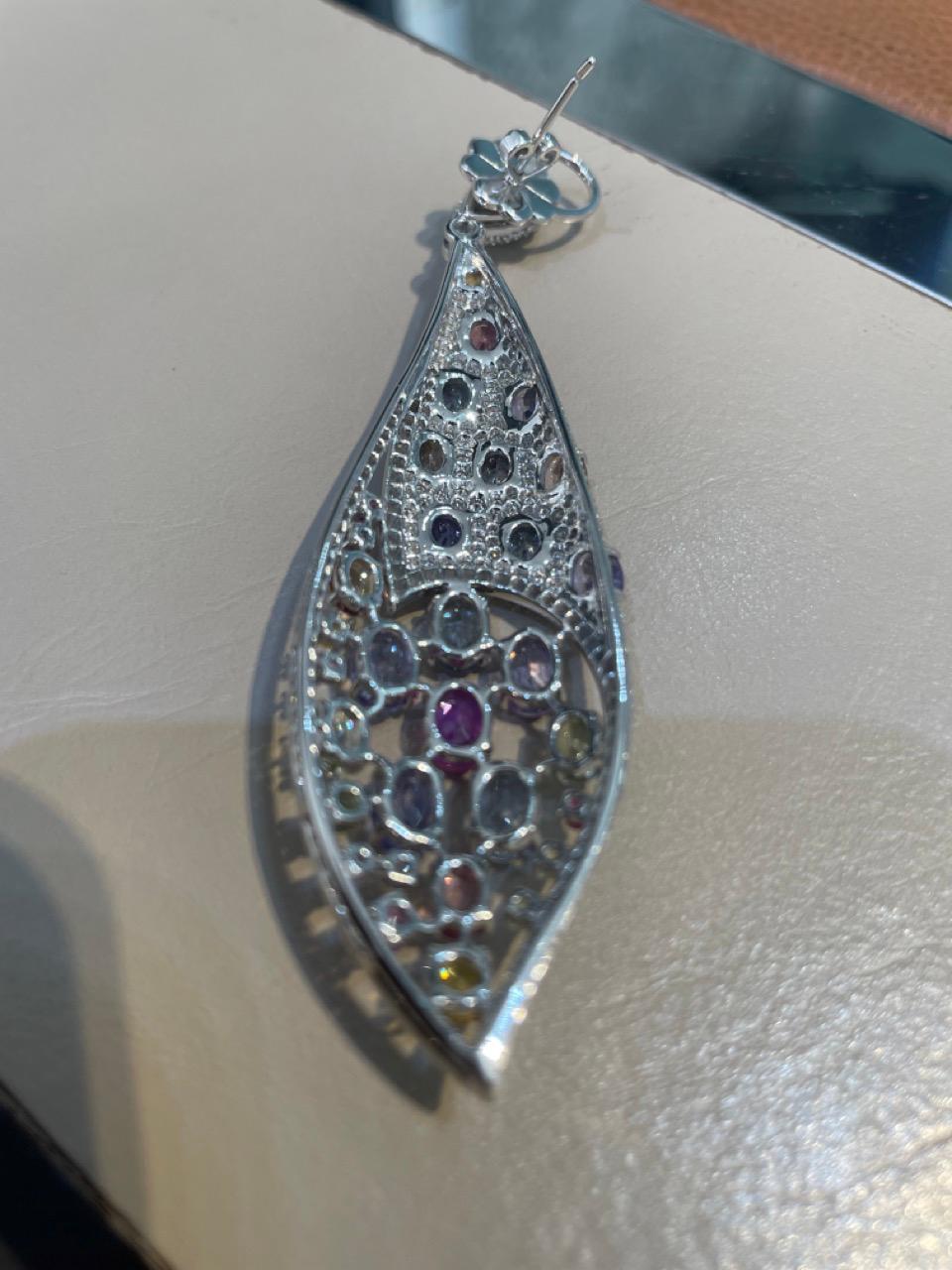 50.62 Carats Multi-Sapphire Diamond Chandelier Earrings For Sale 2