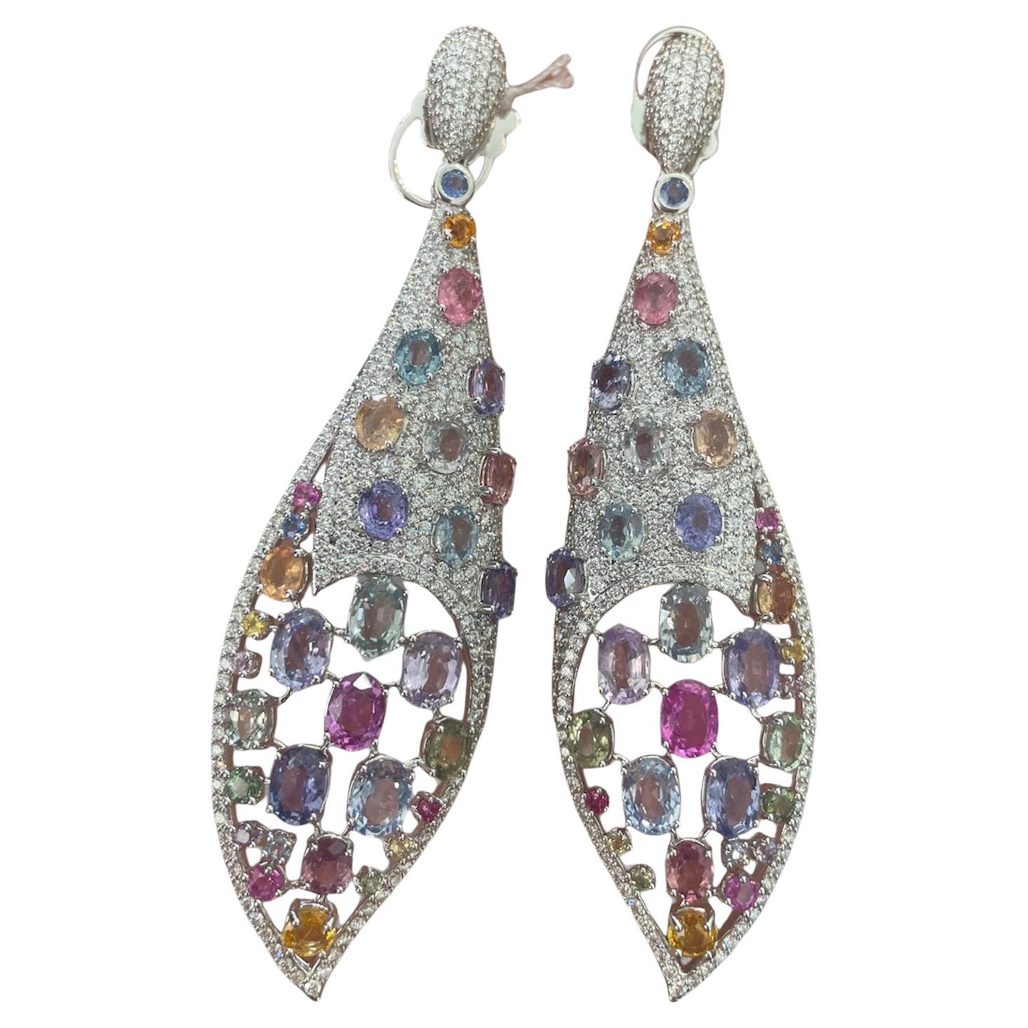 50.62 Carats Multi-Sapphire Diamond Chandelier Earrings