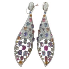 50.62 Carats Multi-Sapphire Diamond Chandelier Earrings