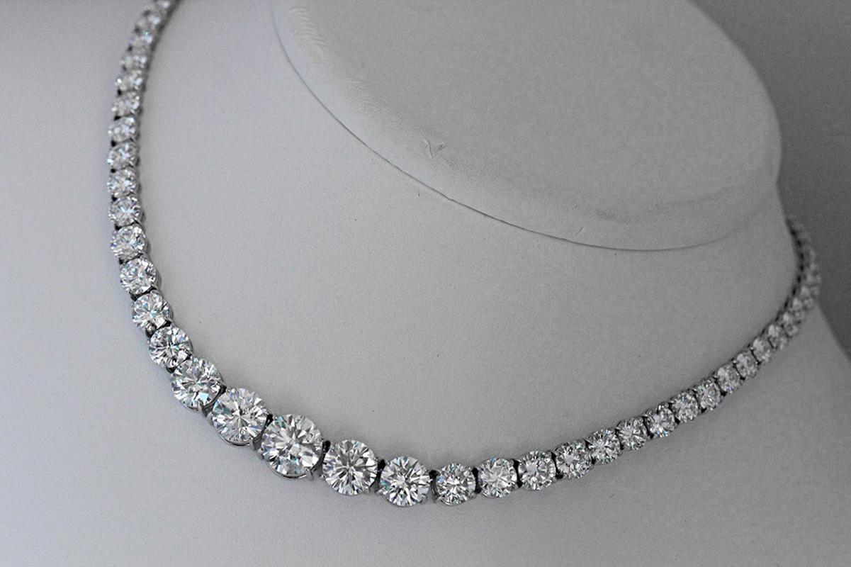 Round Cut 50.65 Carat Handmade Diamond Riviera Necklace GIA Certified For Sale