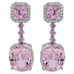 Boucles d'oreilles en or blanc avec kunzite, saphir rose et diamant blanc de 50,65 carats