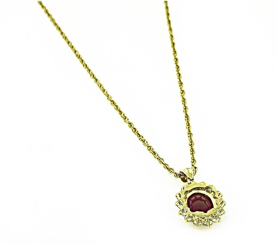 5.06ct Burma Ruby 1.40ct Diamond Gold Pendant Necklace In Good Condition For Sale In New York, NY