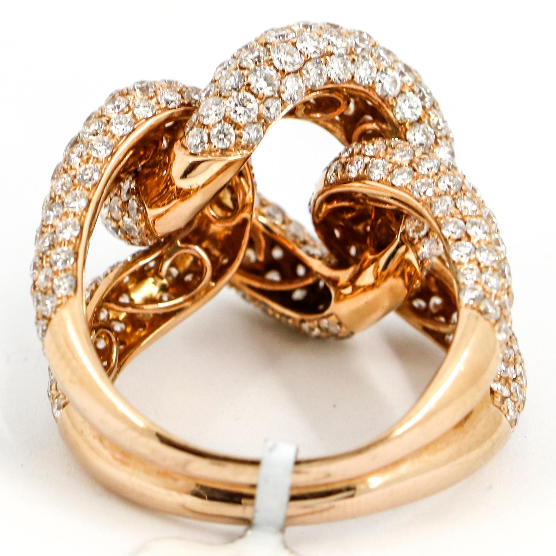 5.07 Carat 18 Karat Rose Gold Diamond Curb Link Band Ring In New Condition For Sale In Fort Lauderdale, FL
