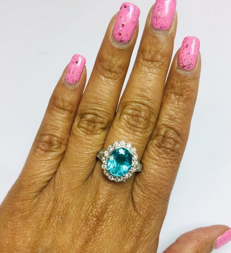 5.07 Carat Apatite Diamond 14 Karat White Gold Cocktail Ring In New Condition In Los Angeles, CA