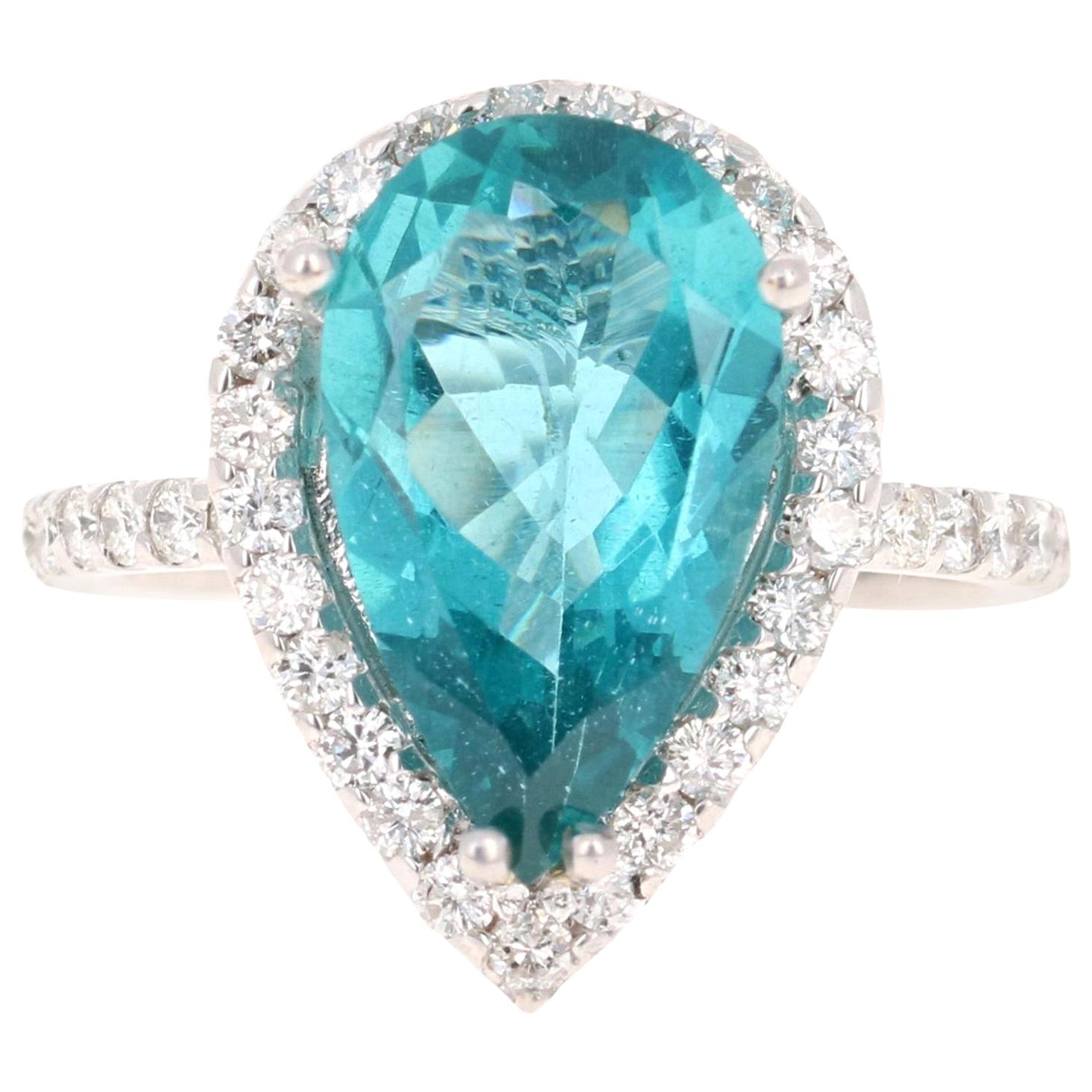 5.07 Caratte Apatite Diamond Ring White Gold Cocktail Ring en vente