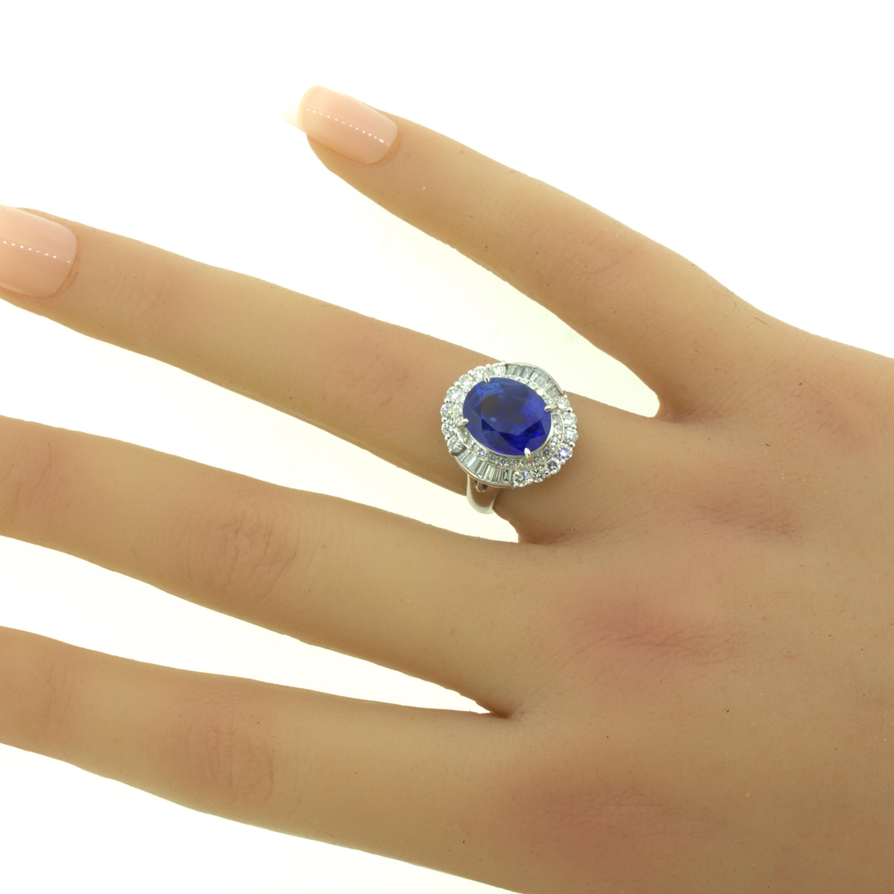 5.07 Carat Blue Sapphire Diamond Platinum Ring For Sale 5