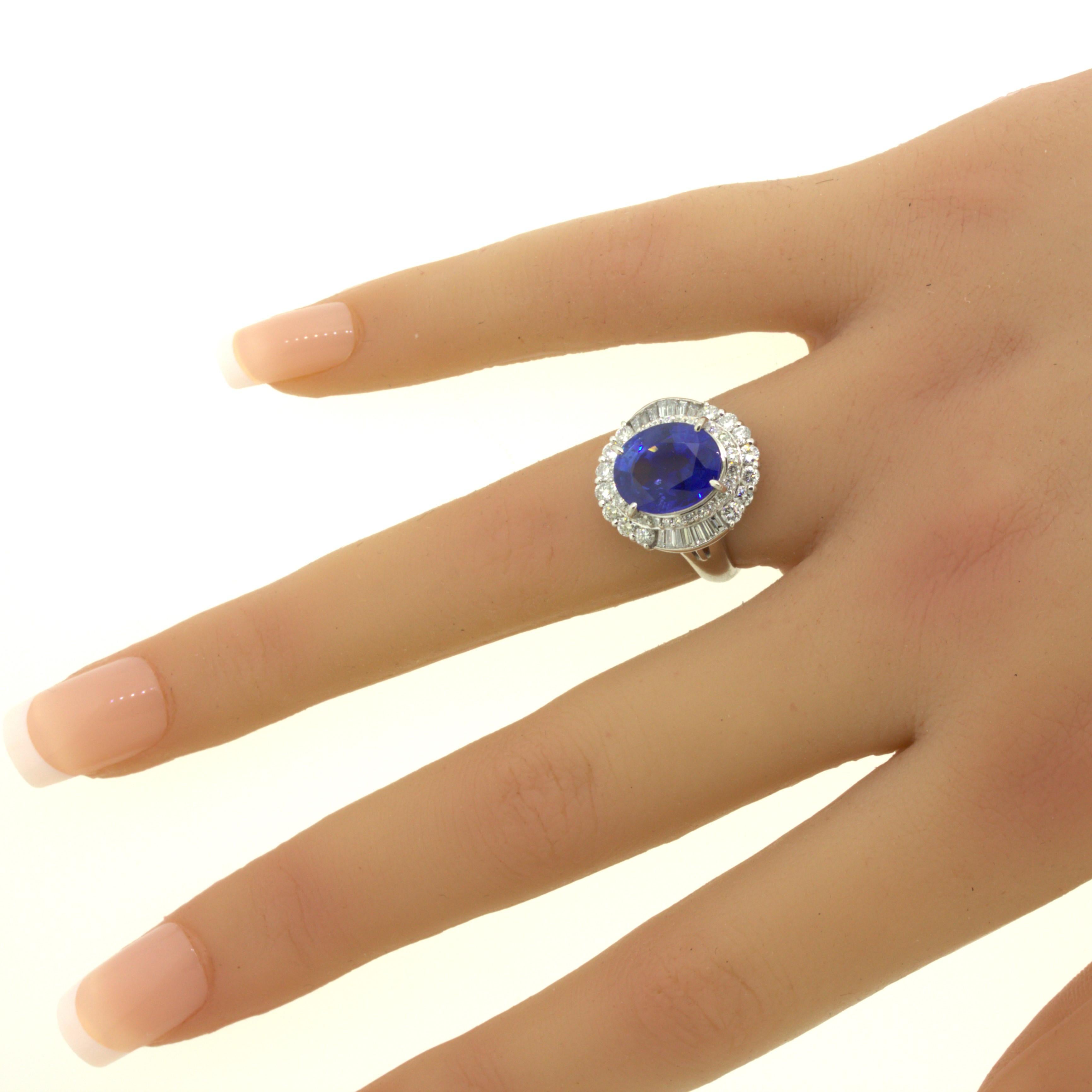 5.07 Carat Blue Sapphire Diamond Platinum Ring For Sale 6