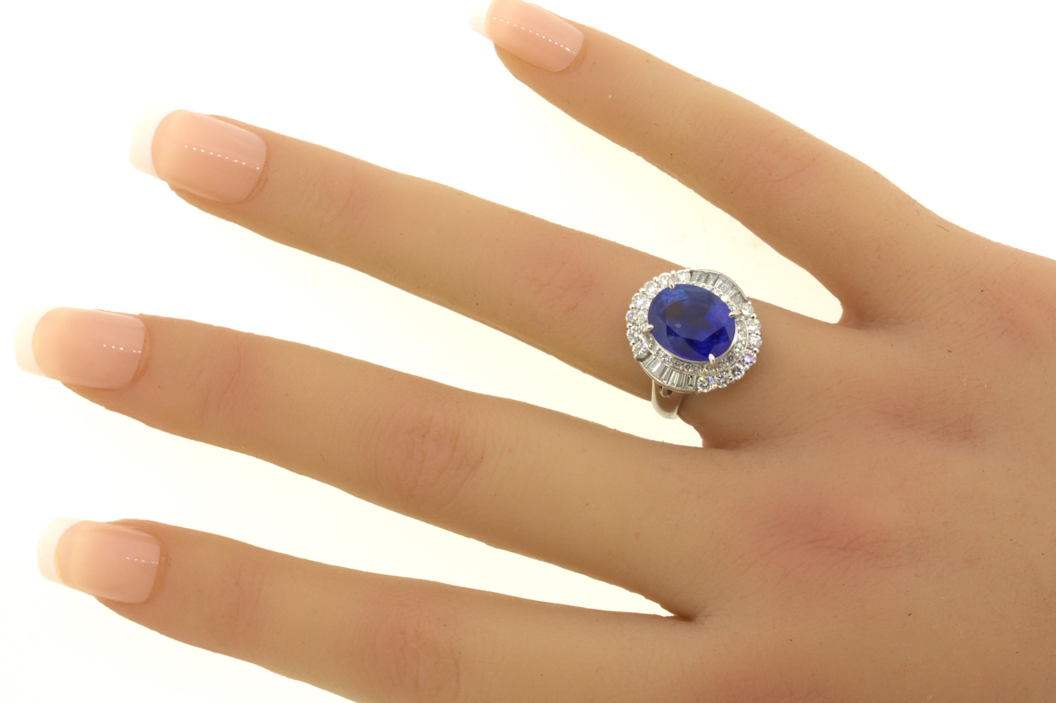 5.07 Carat Blue Sapphire Diamond Platinum Ring For Sale 7