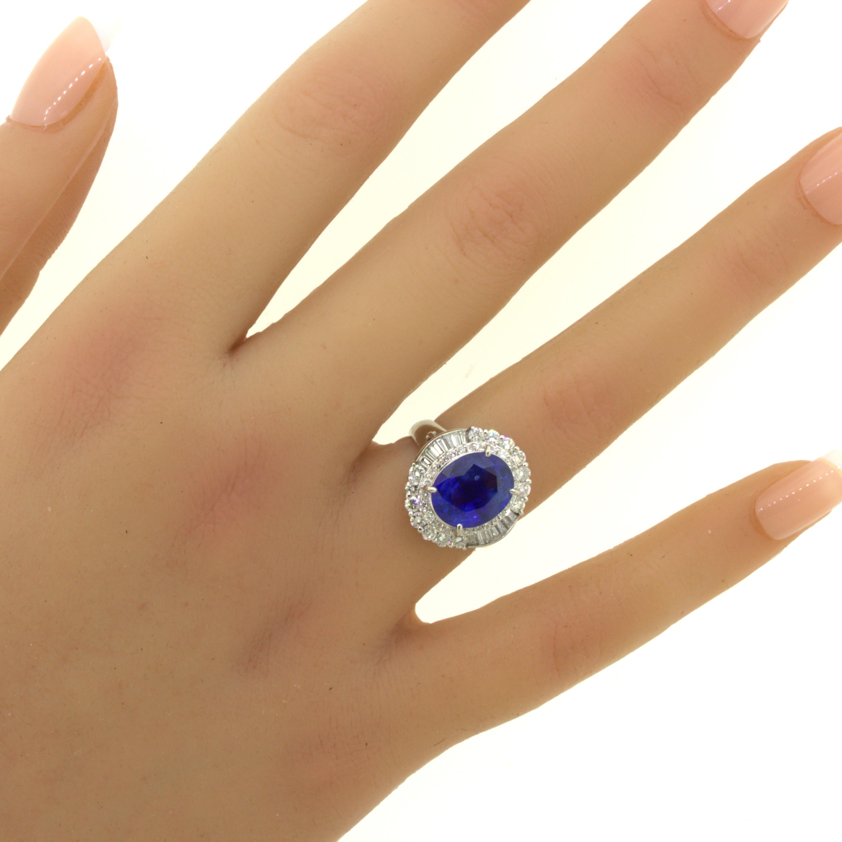 5.07 Carat Blue Sapphire Diamond Platinum Ring For Sale 9