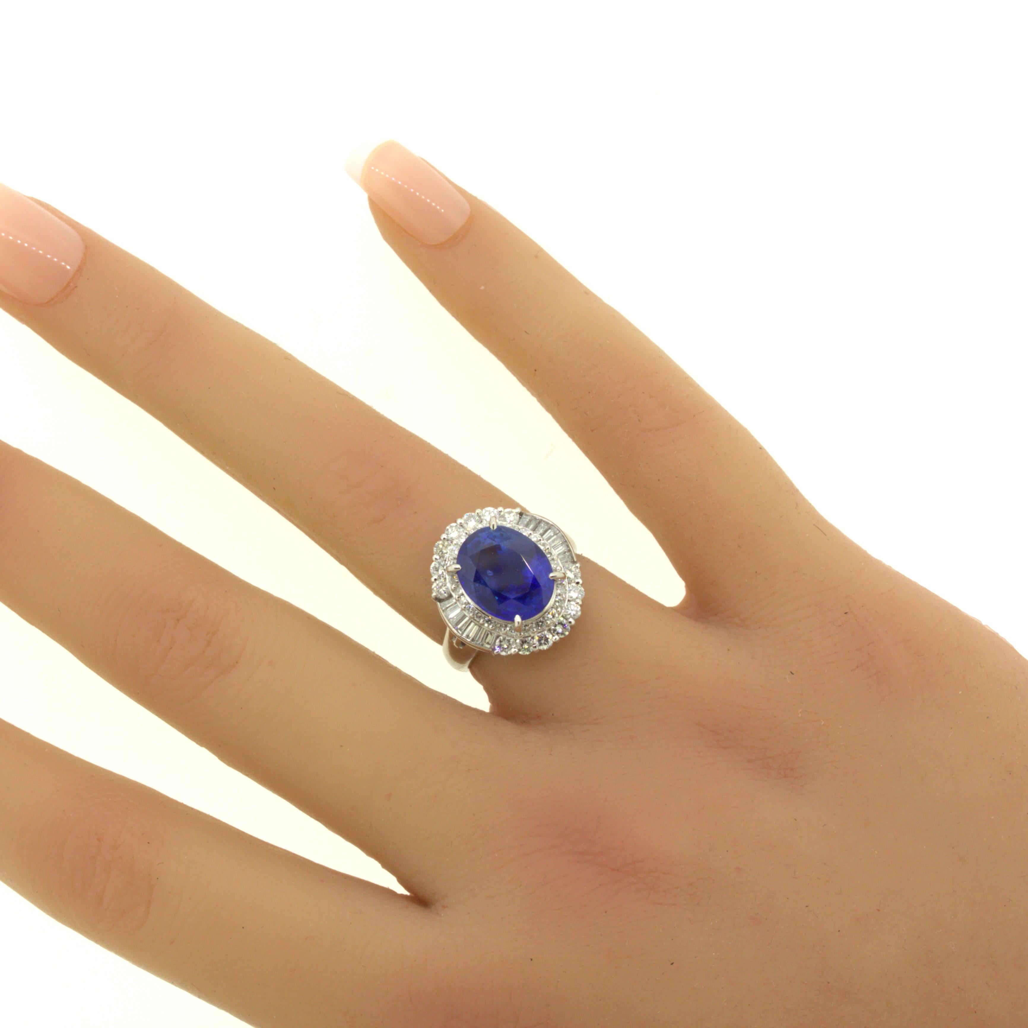 5.07 Carat Blue Sapphire Diamond Platinum Ring For Sale 10
