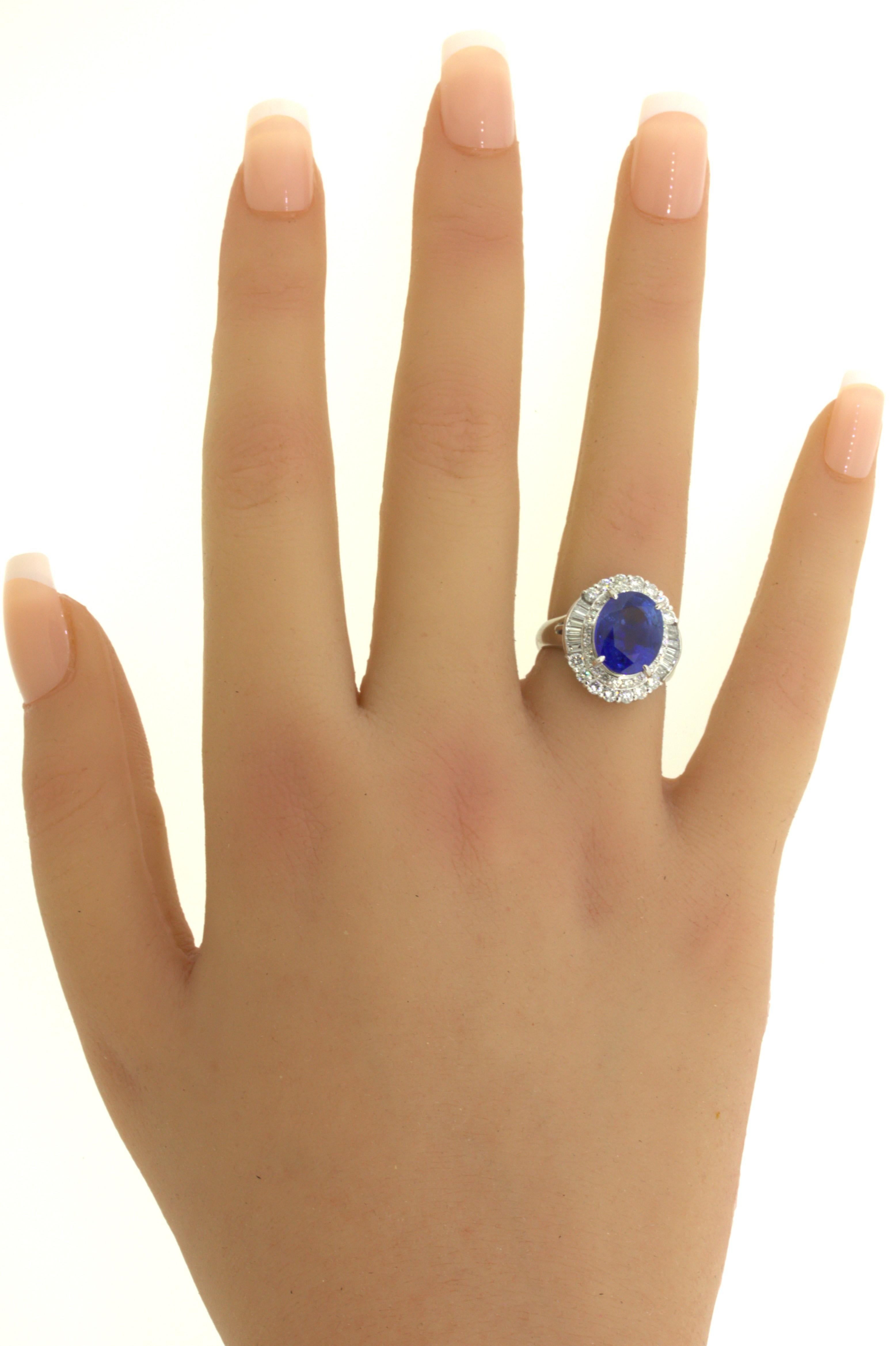 5.07 Carat Blue Sapphire Diamond Platinum Ring For Sale 11